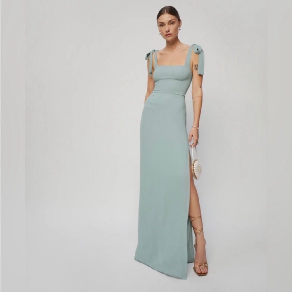 NWT REFORMATION WESTERLY LONG MAXI SLIT DRESS CELADON GREEN